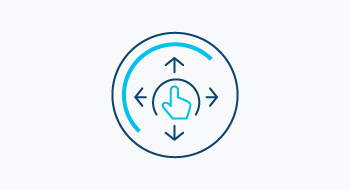 Graphic icon of a finer pointing up with four arrows surrounding it pointing up, down, left and right.